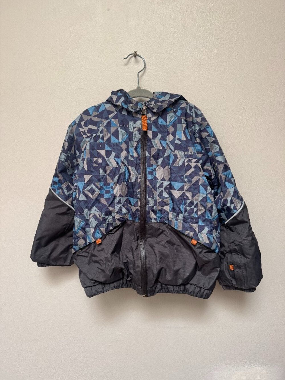 Patagonia Kids Insulated Snow Pile 4T Hooded Jacket Blue Gray Geometric 61115
